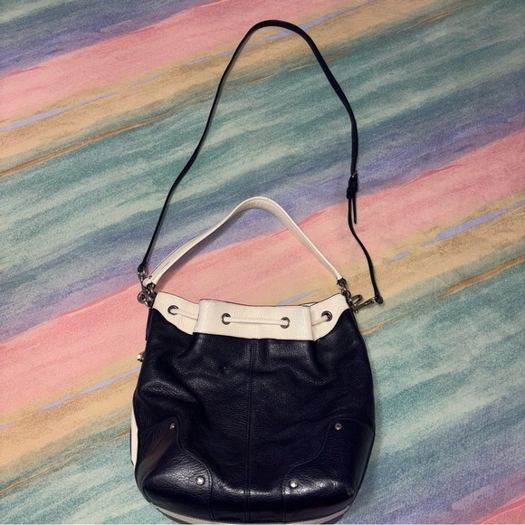 Coach Mickie drawstring shoulder crossbody bucket Navy bag pebbled leather - Picture 7 of 13